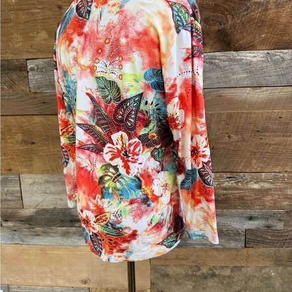 Chico’s Colorful Floral 3/4 Long Sleeve Tee EUC SZ 1 - Picture 3 of 8